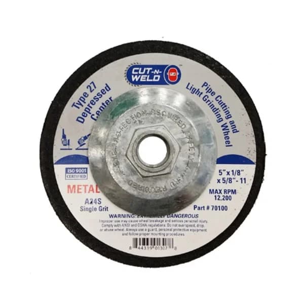 CNW - T27 Dep. Center Pipe Cut/Grind Wheel, Single Grit 5" x 1/8" x 5/8" with Hub