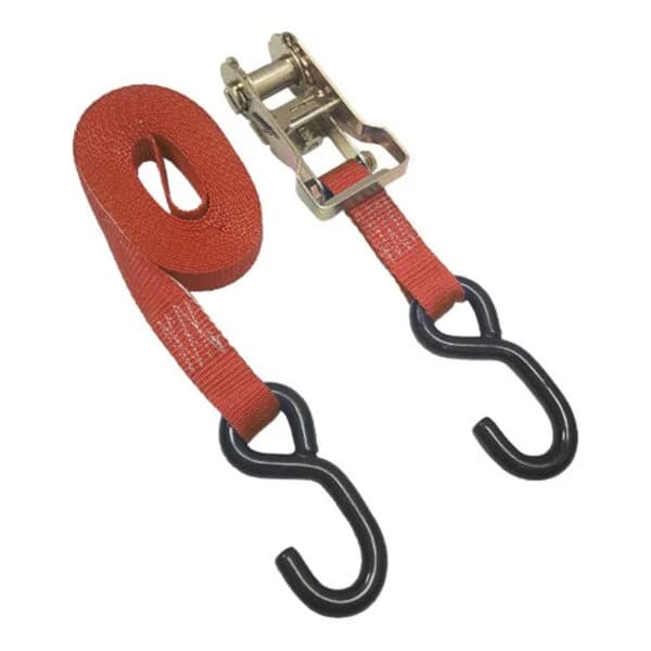 Ratchet Tie Down Straps HD 1" x 15' with S Hooks - Red
