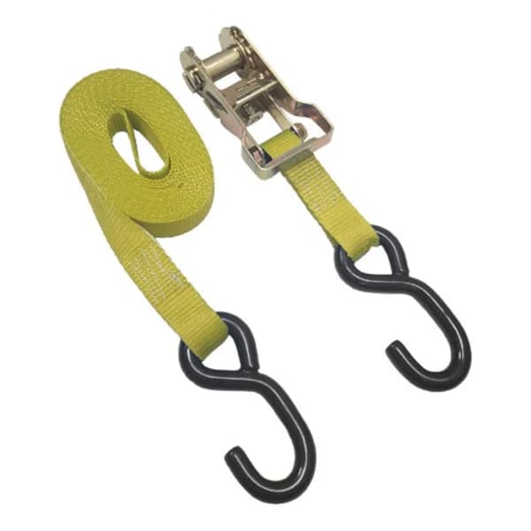 Ratchet Tie Down Straps HD 1" x 15' with S Hooks - Yellow