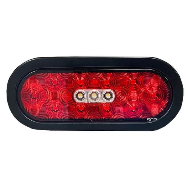 Trailer Light - 6" Oval Stop/Tail/Turn/Backup Light - Red Les/10 Red LEDS/3 White LEDS - Grommet & Plug