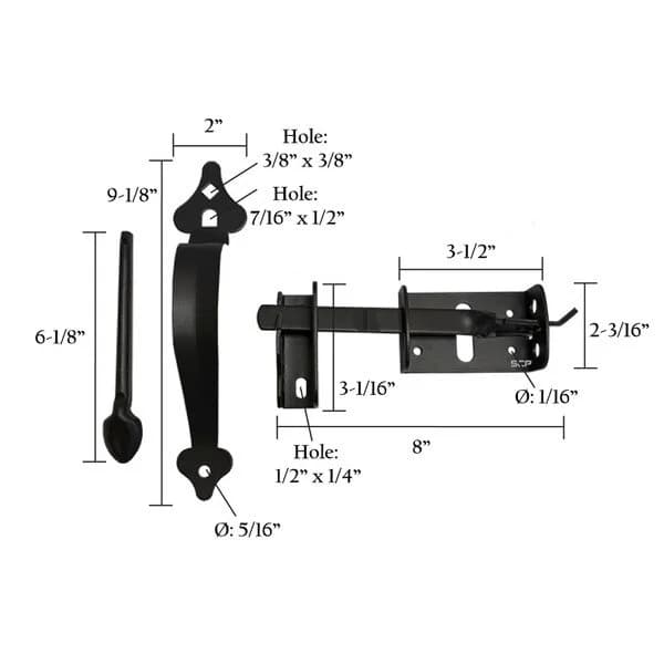 Gate Drop Latch & 8" Handle - Black