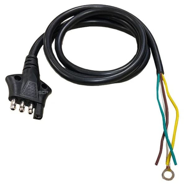 4-Way Round Wire - 5Ft Cord - 18AWG, 3/16" Ring Terminal on White Wire Only