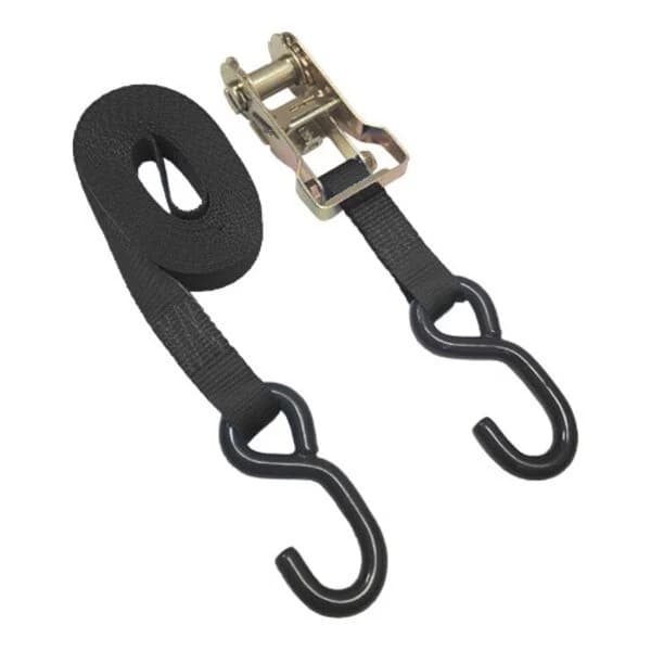 Ratchet Tie Down Straps HD 1" x 15' with S Hooks - Black