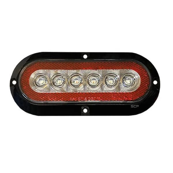 Trailer Light - 6" Oval Surface Mount With Reflex Reflector Stop/Turn/Tail Light - Clear Lens / Red Light / Black Mount