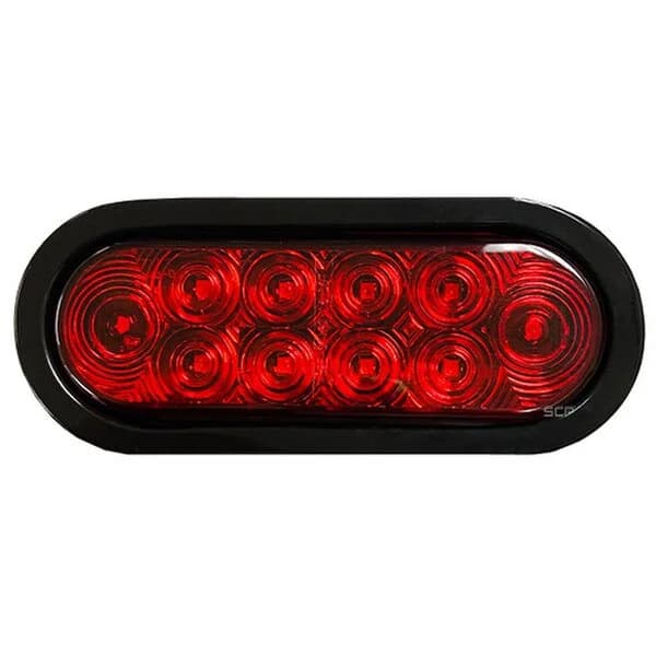 Trailer Light - 6" Oval Stop/Turn/Tail Light - Dark Red Lens/10 Red LEDS - Grommet & Hardwired