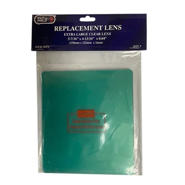 Welding Helmet Replacement Lens Clear - 5-7/16" X 4-13/16" Wide View- 5/Pack