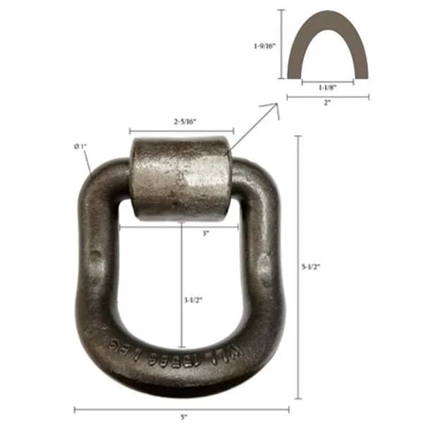 Lashing Ring 1" x 3" x 4" - Weld-on (Bent 55 Degrees)